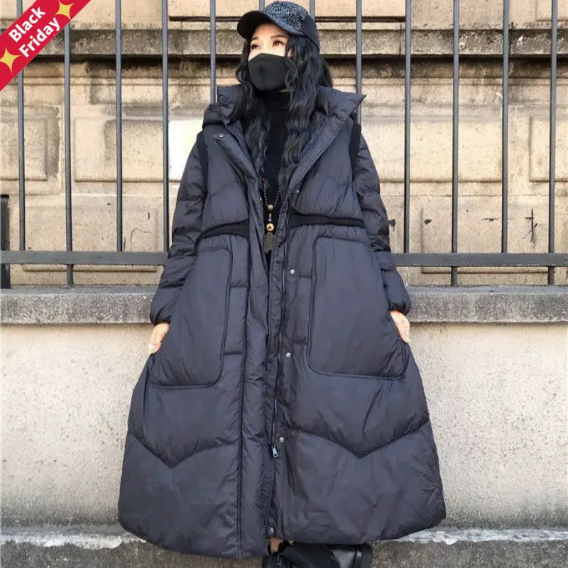 

Женский зимний пуховик на белом утином пуху, свободное, утепленное, теплое, съемное пальто со съемной шапкой для женщин, зимнее пальто, женск...