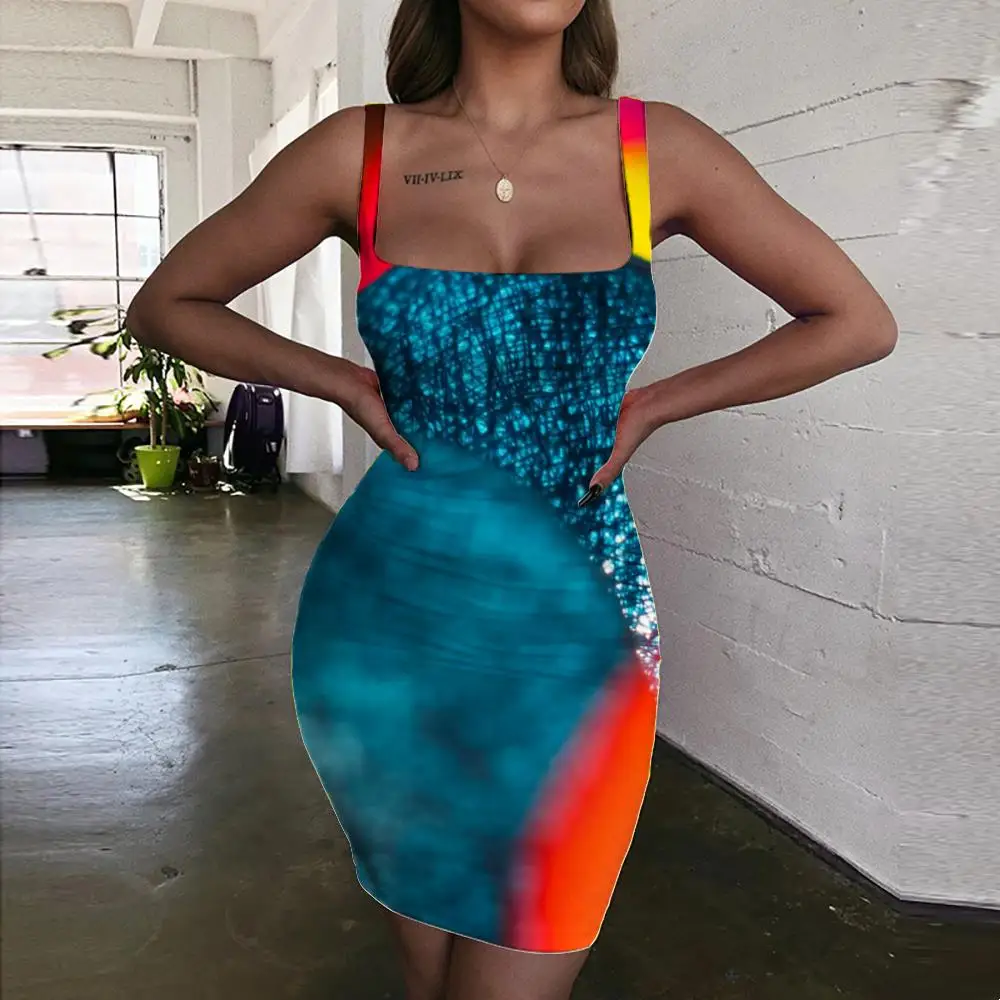 

KYKU Brand Sphere Dresses Women Abstract Halter Sleeveless Color Vestido Sexy Colorful Ladies Dresses Womens Clothing Plus Size