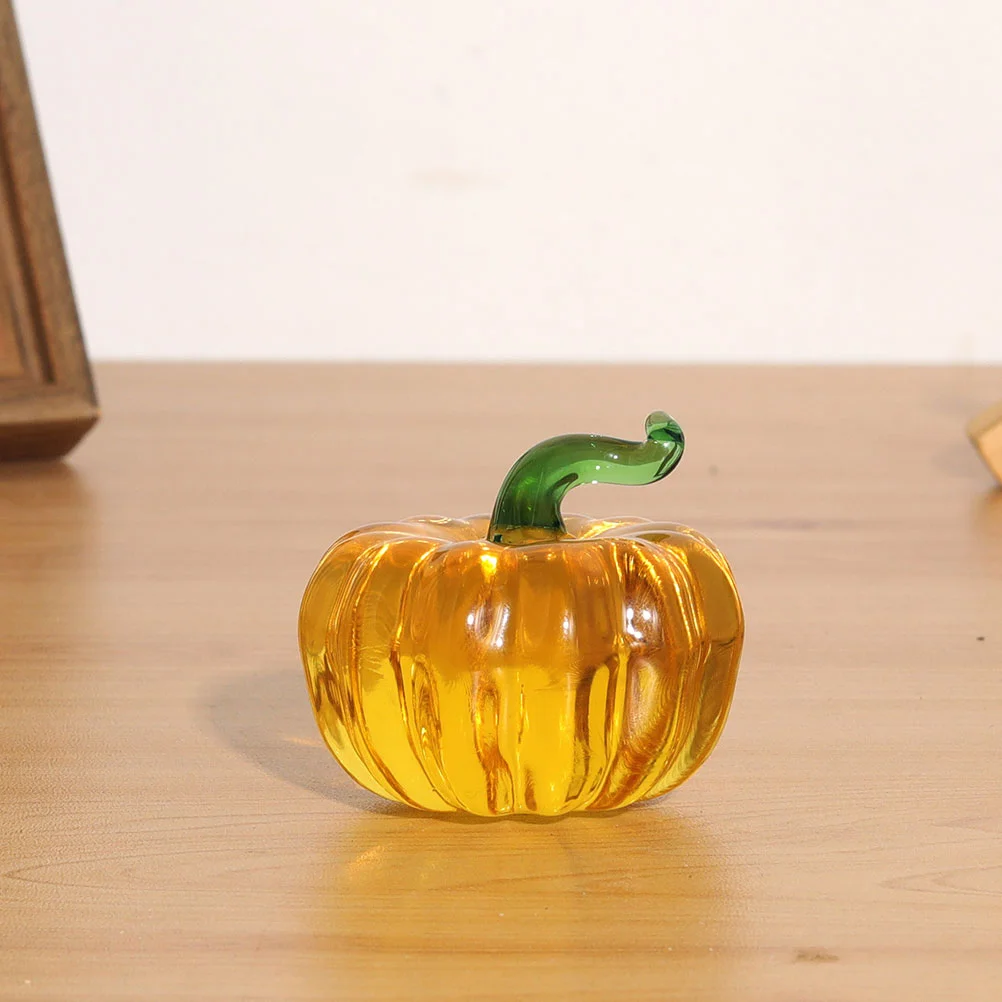 

Pumpkin Adornment Glass Figurine Home Decoration Statue Prop Desktop Ornament Room Scene Layout Halloween Table Accent