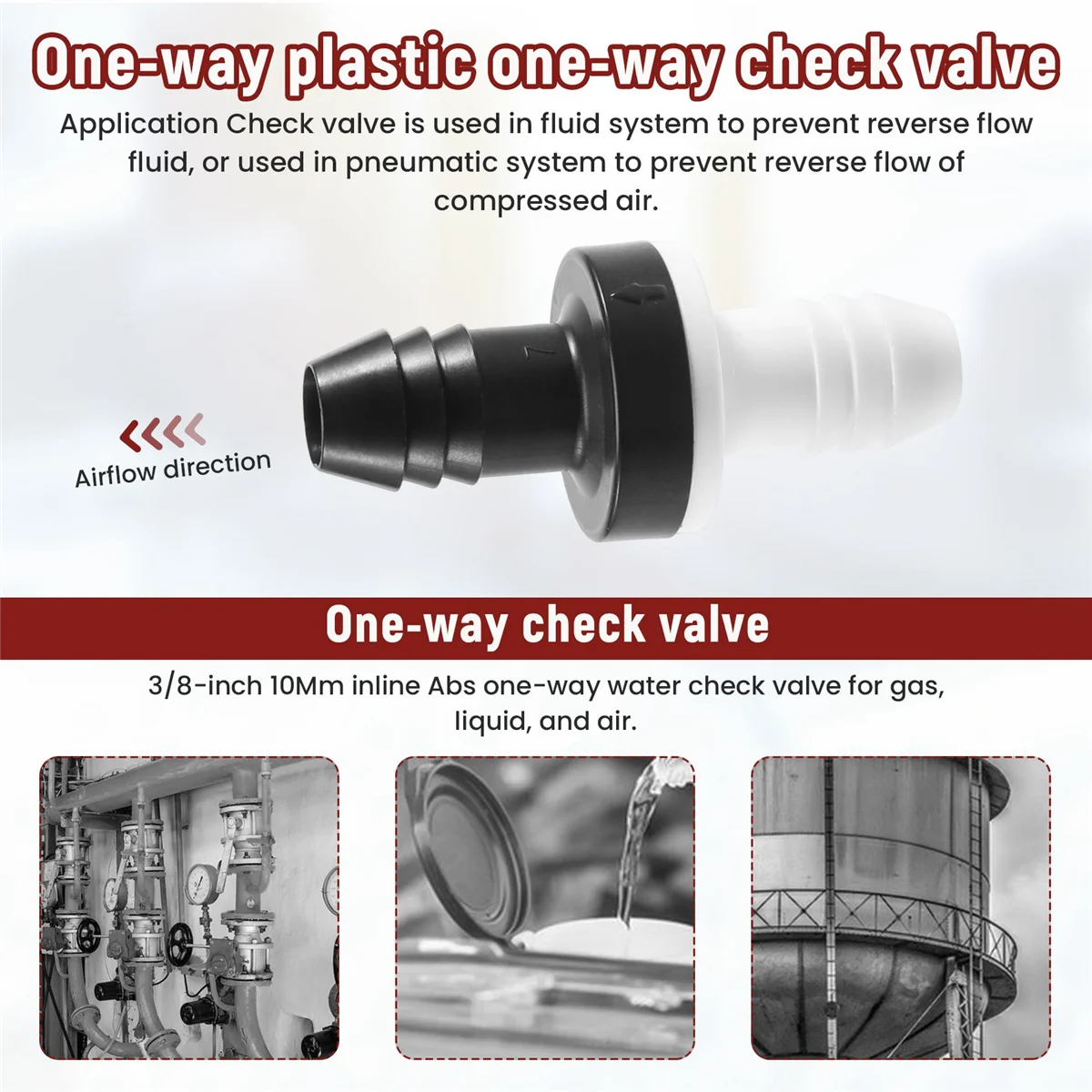 2 шт. 3/8 дюйма 10 мм линейный ABS односторонний обратный клапан для воды топливного