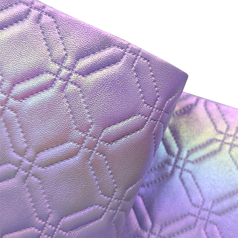 

46*135CM Rainbow Iridescent Embossed Quilted PU Faux Leather Fabric Sheet for Making Shoe/Bag/Purse/Cover/Sofa/Craft/Decoration