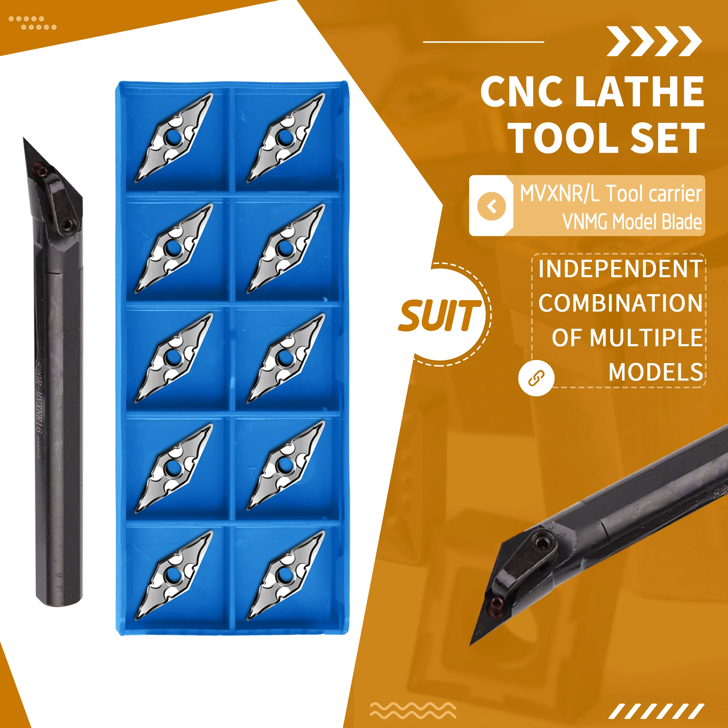 

1Pc S20R S25S-MVXNR16 MVXNL Lathe Internal Turning Tools Holder +10Pcs VNMG1604 CNC High Quality Carbide Blade Tool Suit Durable