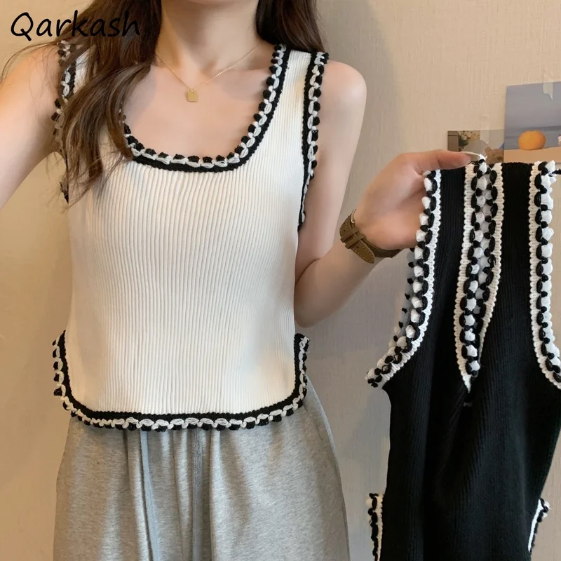 

Трикотажные майки для женщин в стиле пэчворк, новый дизайн, летние эластичные универсальные повседневные корейские модные Уютные тонкие се...