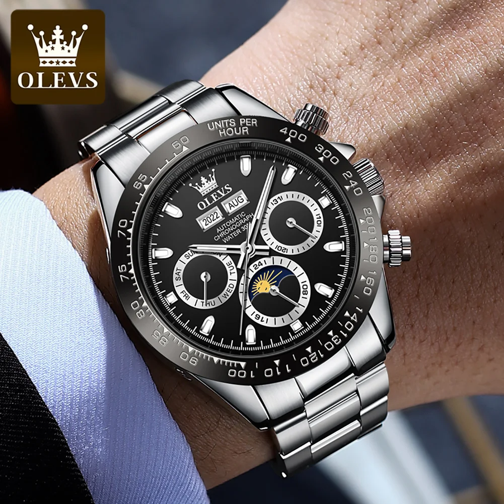 OLEVS Luxury Men's Watches Moon Phase Automatic Mechanical Wristwatch Waterproof Luminous Top Brand Watch for Man Date Sport enlarge