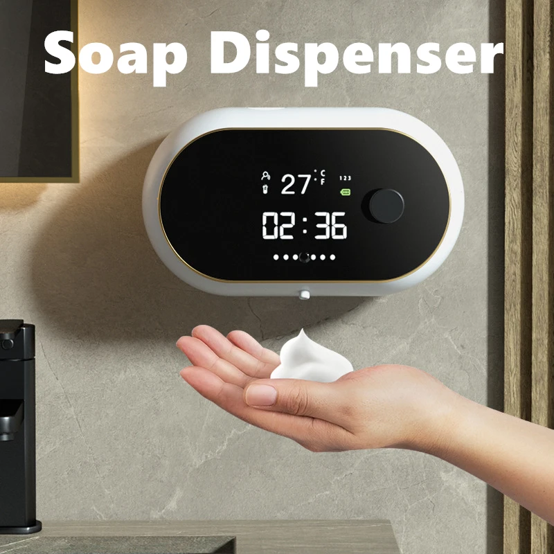 

Automatic Foam Soap Dispenser USB Human Body Induction Liquid Foam Machine Time Temperature Display Wall Mount Hand Sanitizer