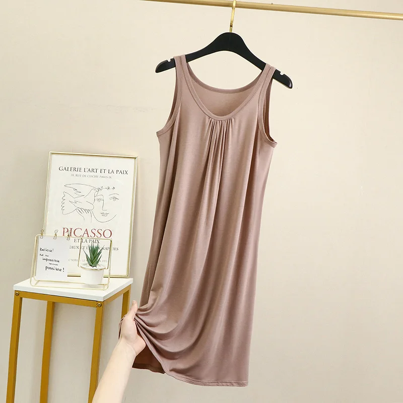 Modal Dress For Women Summer Large Size Sleeveless Underskirt Nightgown Dress Loose Casual Vest Inner Petticoat Slips Dress 6XL