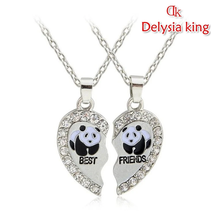 Delysia King 2pcs / Set Panda Two and A Half Love Necklace Cute Inlaid with Crystal Best Friends Pendants
