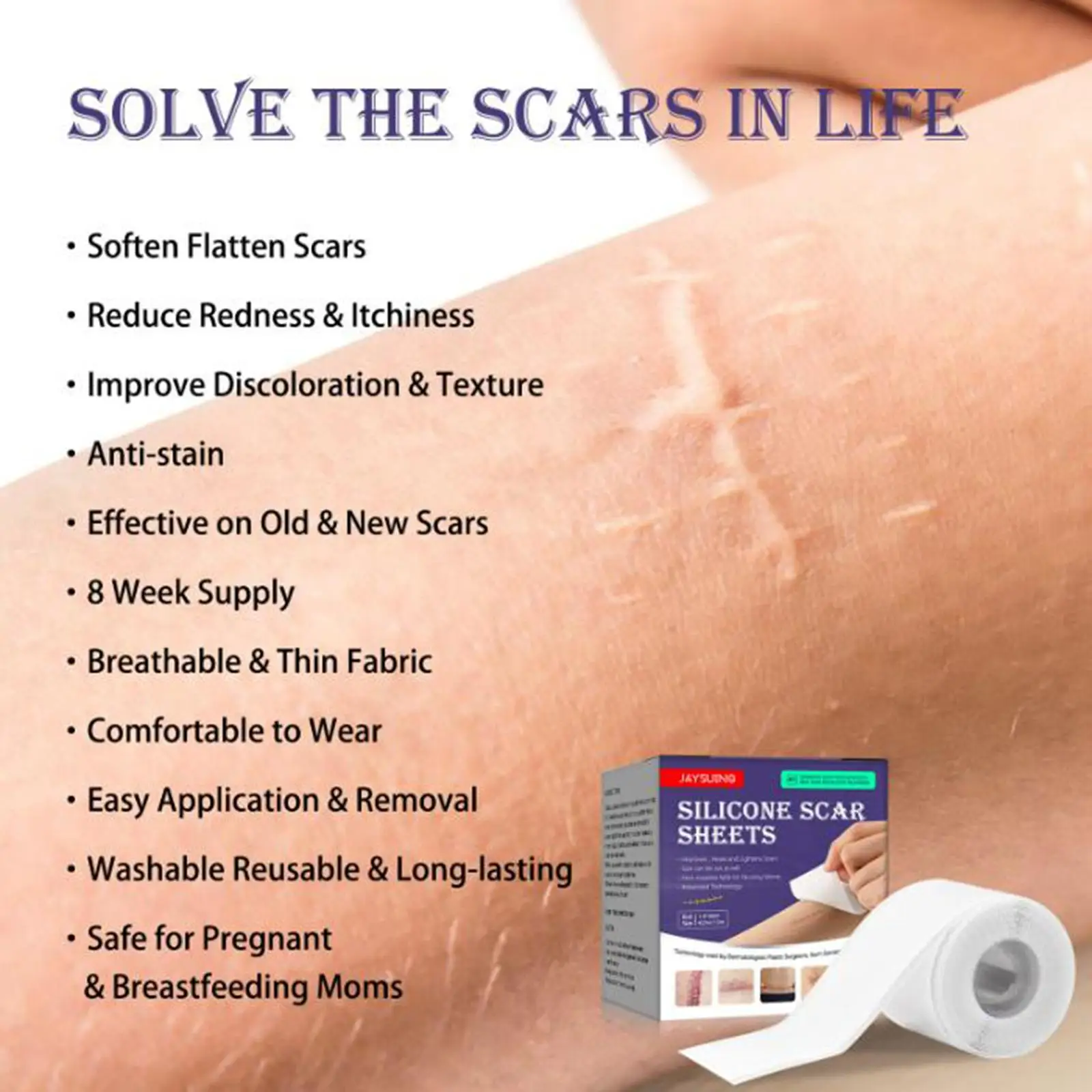 

Professional Silicone Scar Sheets Anti Stain Effective On Old New Scars Scar Removal Sheets for Pregnant Breastfeeding Moms Acne