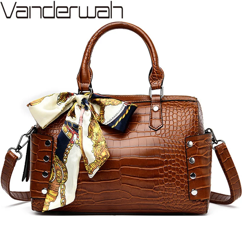 

Luxury Alligator Handbags Women Shoulder Bags Designer Female Leather Handbags Ladies Hand Bags Vintage Boston Bag High Quality