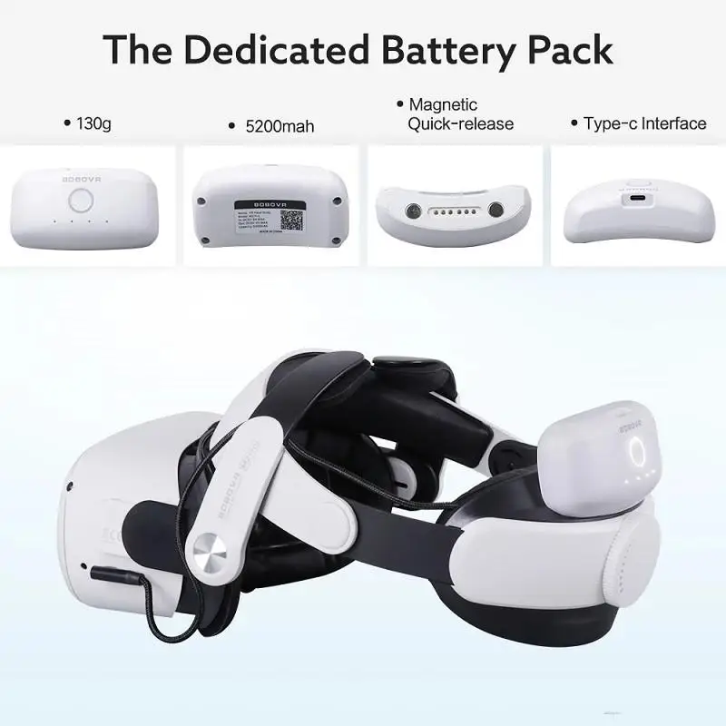 BOBOVR M2 Pro Battery Pack Head Strap for Oculus Quest 2 Magnetic Connection And Lightweight Design 5200mah Replaceable Power enlarge