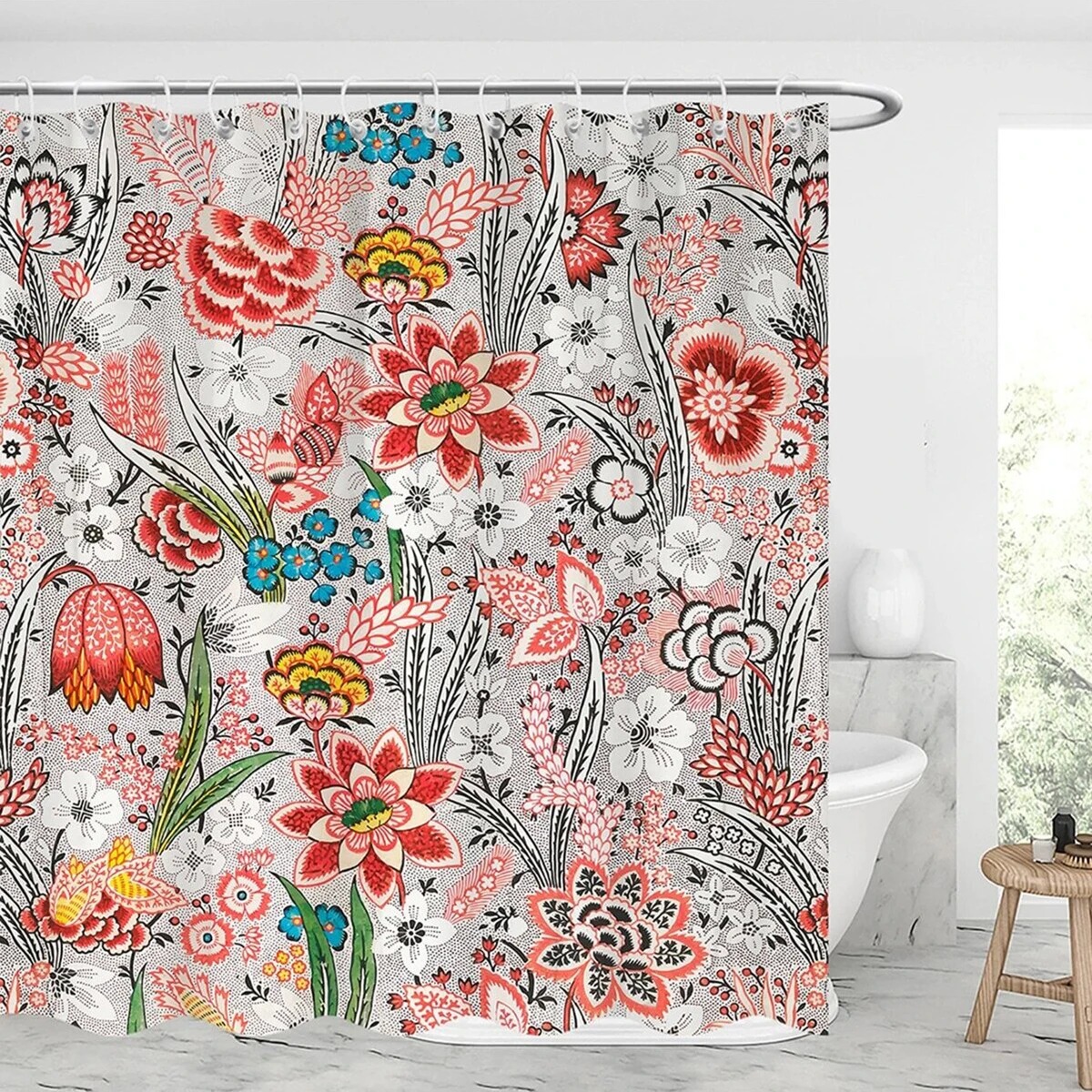 

Red Flowers Bathroom Shower Curtain Curtain The Beautiful Room Dress of The Room Curtain Shower Curtain with A Hook Accessory