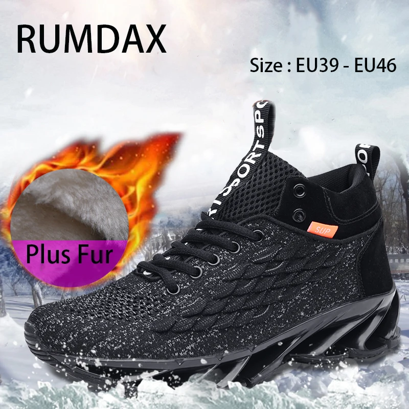 New High Top Mens Running Shoes Comfortable Blade Sole Sports Shoes Fashion Trainers Winter Outdoor Non-slip Plus Fur Sneakers