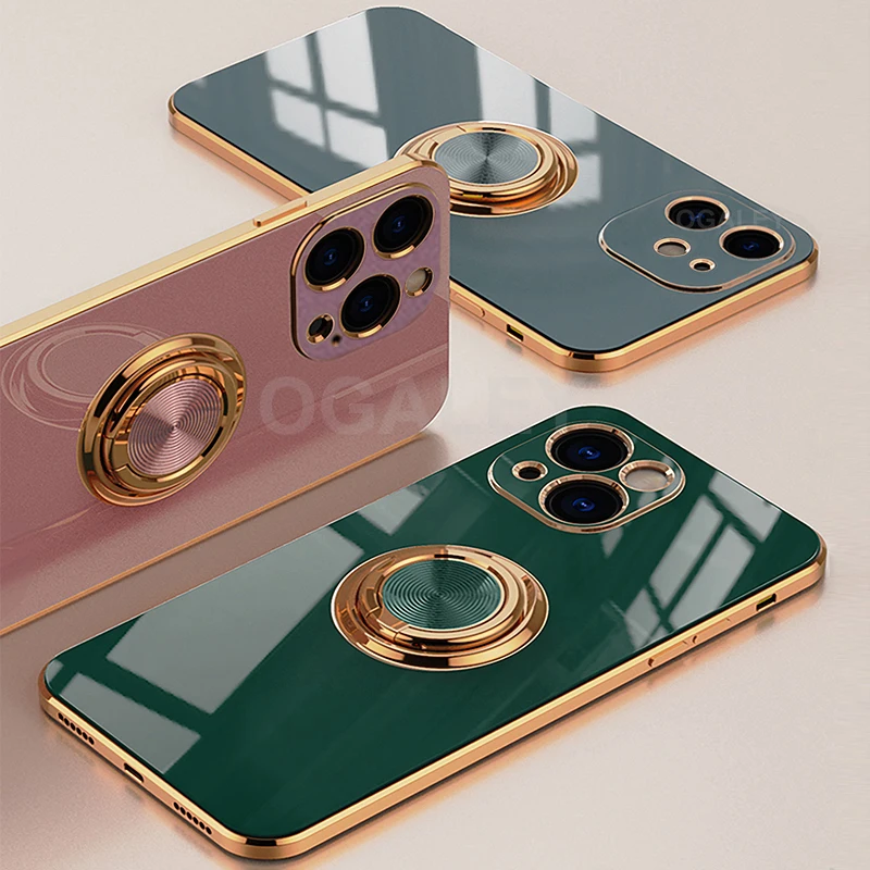 

Case For iPhone 11 12 13 Pro Max Case For iPhone 11 Pro Max Cases for iphone 11Pro cover New Square Plating Silicone Ring Holder