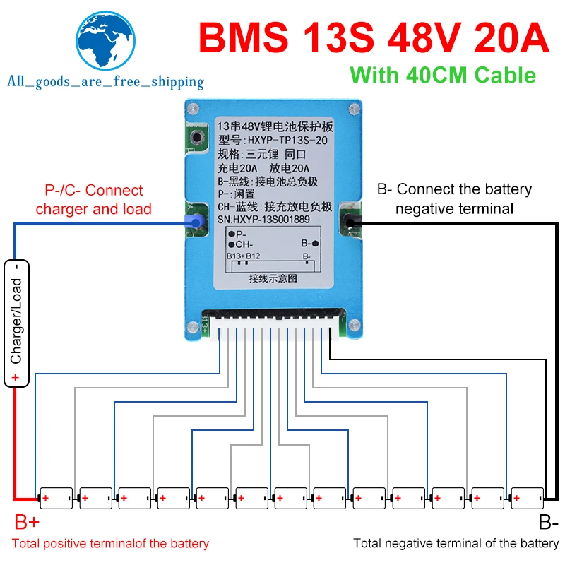 BMS 13S 48 в 20 А Lmo Тройная литий-ионная литиевая батарея 18650 Защитная плата с радиатором и общим портом 2-в-1 BMS 13S 48 в 20 А Lmo Тройная литий-ионная литиевая батарея 18650 Защитная плата с радиатором и общим портом 2-в-1