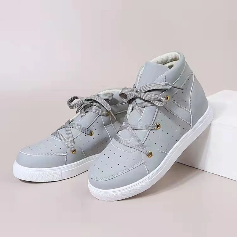 

High-Top Canvas Sneakers Women's Autumn Shoes Comfortable Flat Internal Increase Skateboard Shoes Casual Lace-Up Vulcanize Shoes