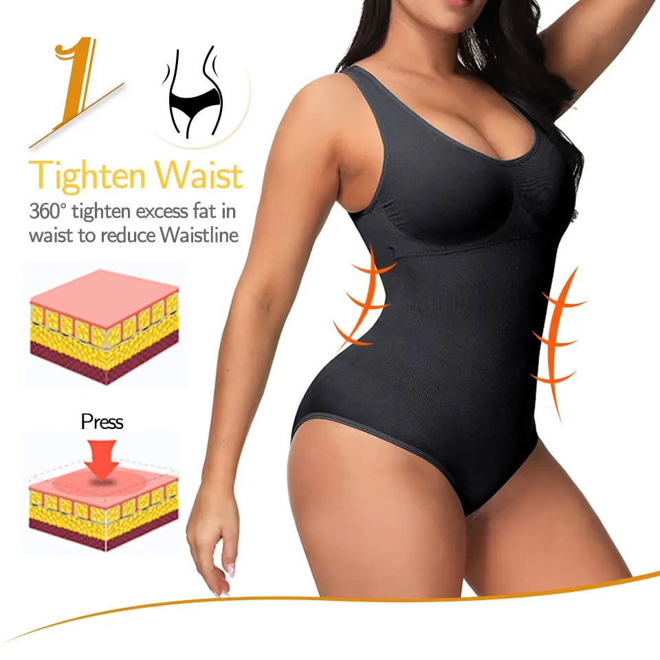 Tummy Control Shapewear Bodysuit for Women Slimming V-Neck Body Shaper Underwear Waist Trainer Bodysuit Body Briefer