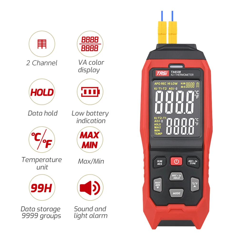 Термометр TA612A/B TA612C типа K/ J 1/2/4 канала -200 ~ 1372 ℃/ -328 2501 ℉ портативный цифровой