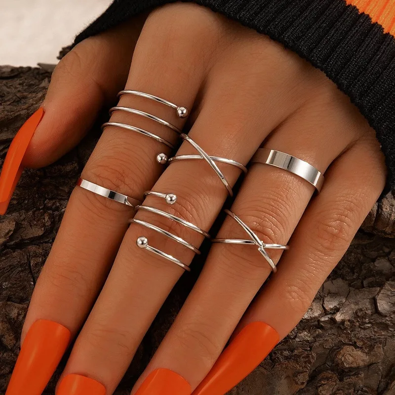 

7Pcs/Set Punk Gold Round Hollow Geometric Rings Set for Women Girls Fashion Cross Twist Open Joint Ring 2022 Female Jewelry Gift