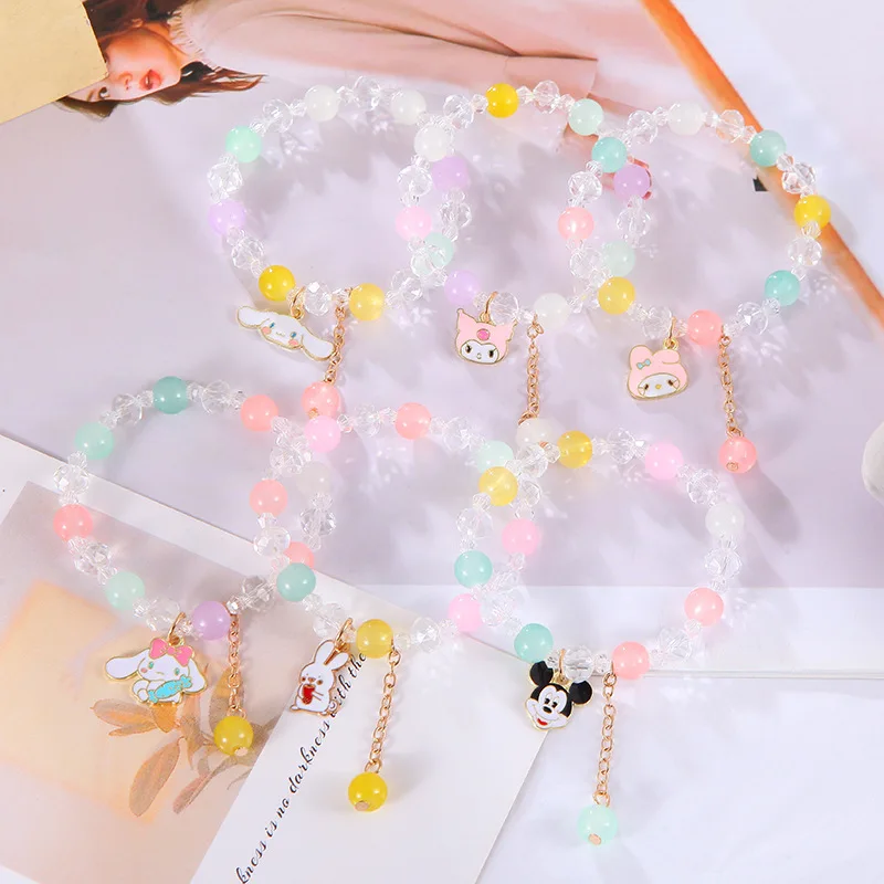 

Kawaii Anime Hello Kitty Bracelet Cute Cartoon Popcorn Crystal Girls Korean Edition Jewelry Kuromi Girlfriend Student Bracelet
