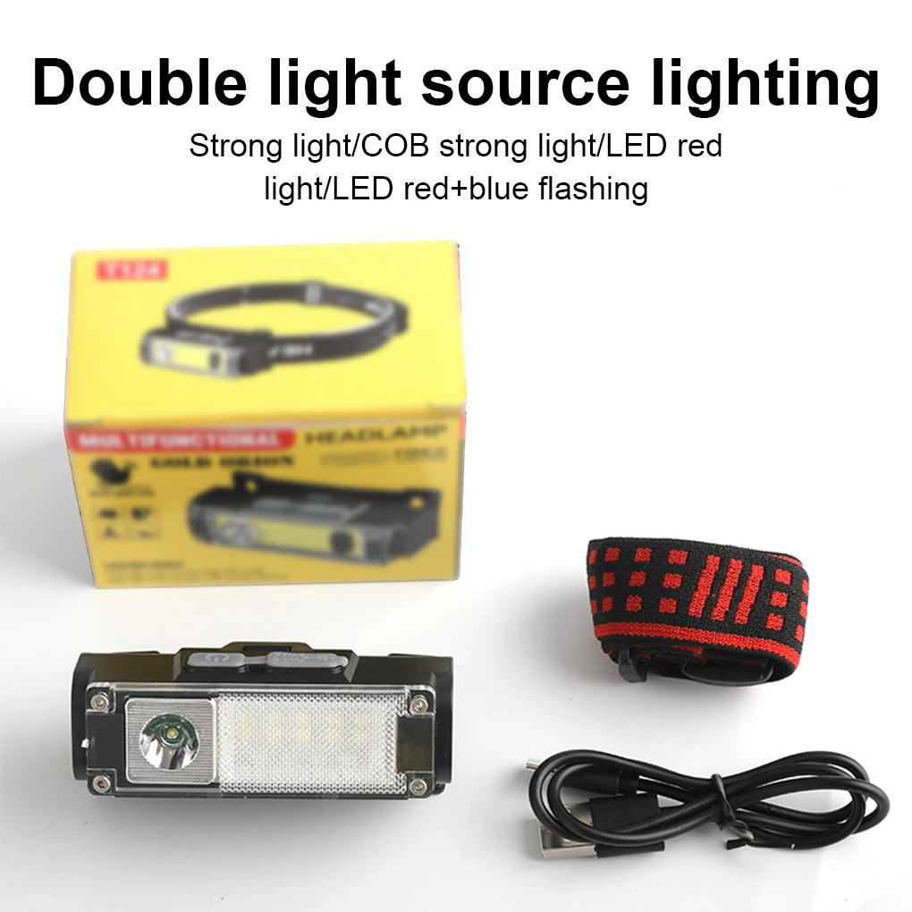 

6 Modes Headlight Type-C Rechargeable 300lm Mini COB XPE 90 Degree Adjustable Torch Elastic Headband Headlamp Camping