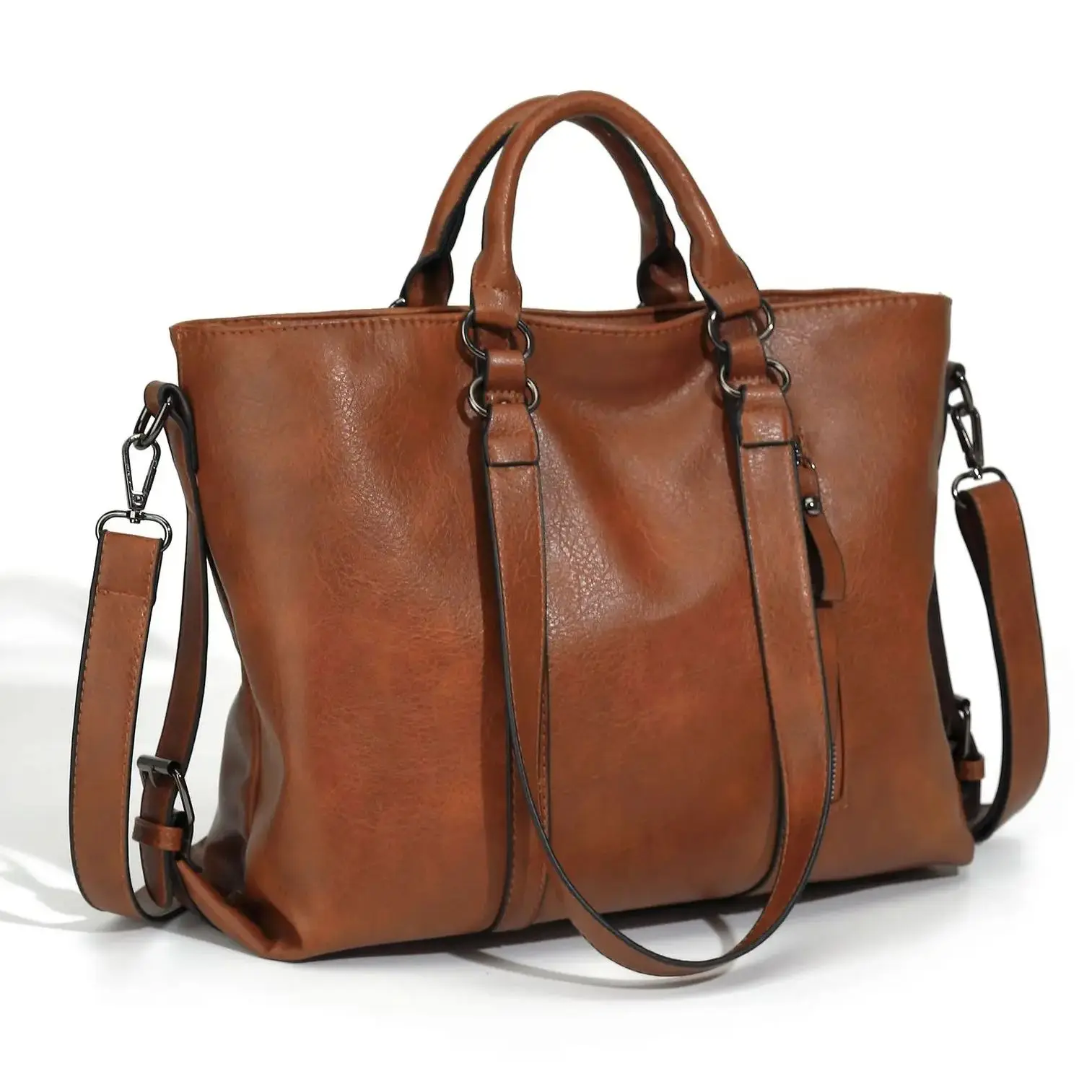 Модная Классическая винтажная кожаная женская сумка-тоут мессенджер для