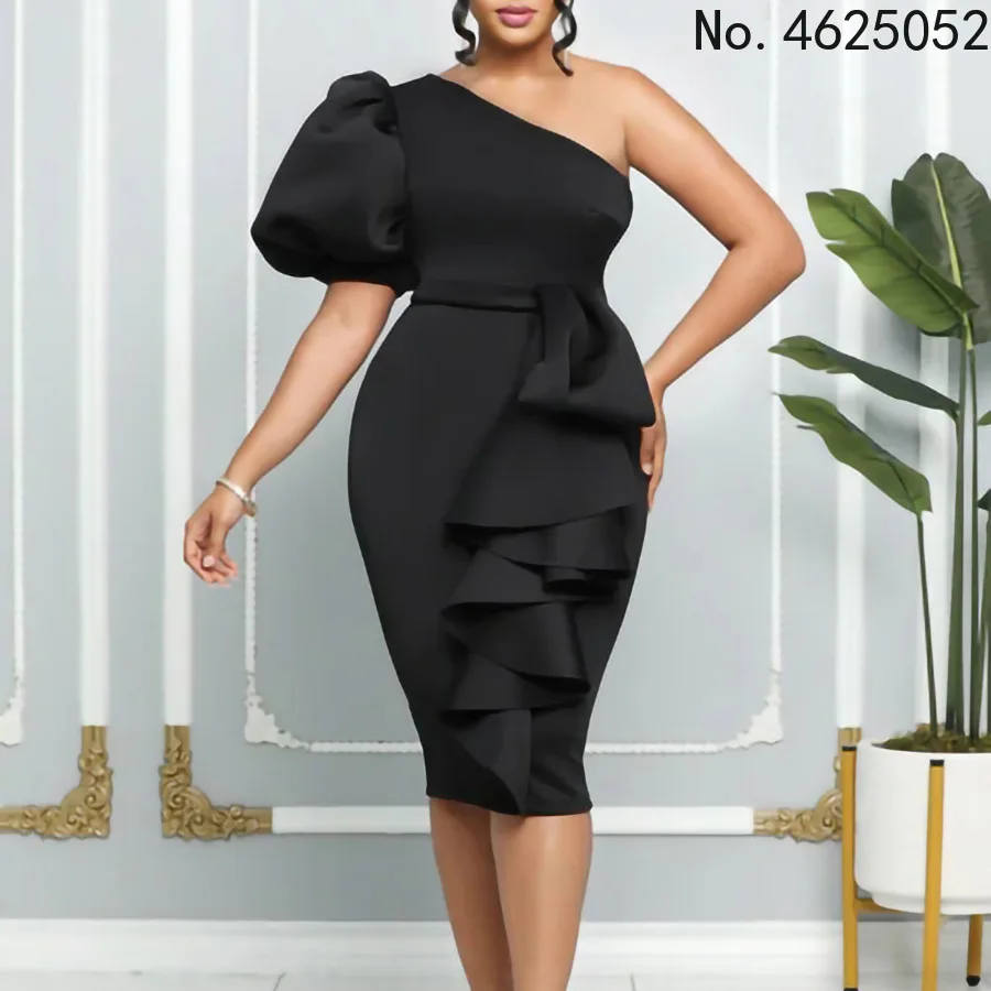 

Африканские платья для женщин, лето-осень, африканские женщины, на одно плечо, с коротким рукавом, сексуальное облегающее Платье До Колена, о...