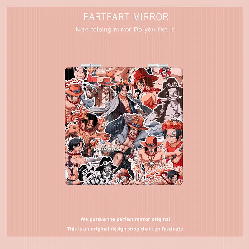 

One Piece Ace Student Portable Makeup Mirror Foldable Portable Double-Sided Mini Makeup Small Mirror Flip Leather Surface
