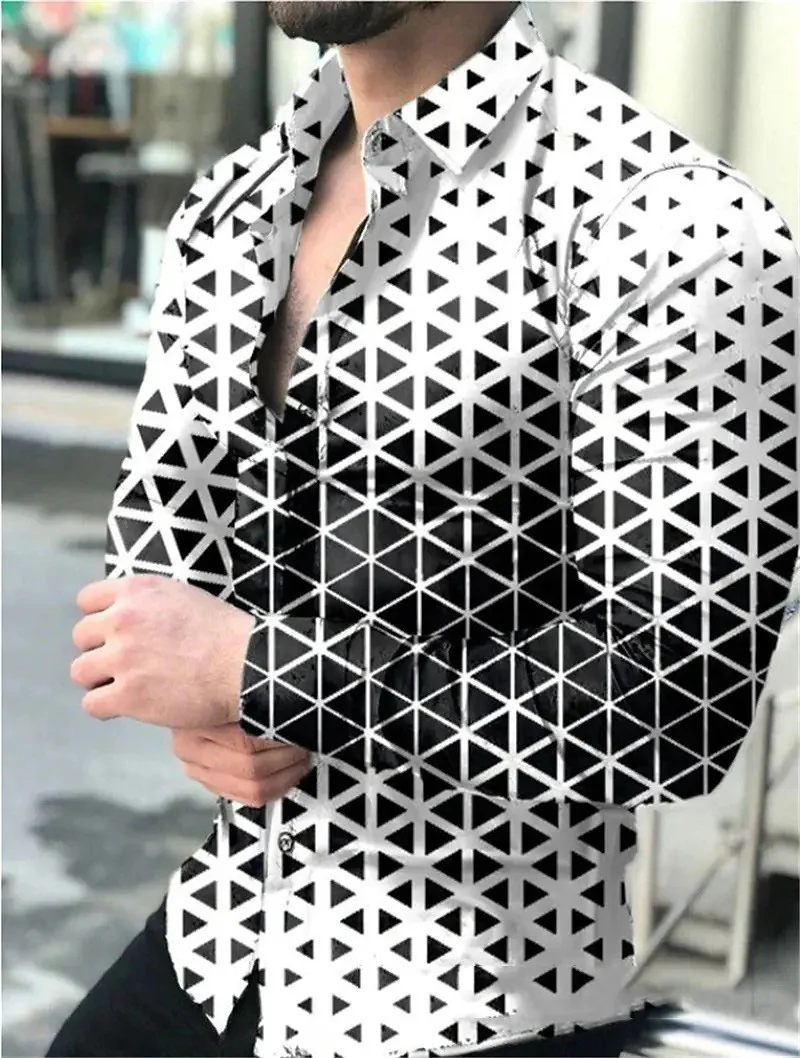 

Мужская Осенняя рубашка из полиэстера с длинным рукавом, повседневная мужская рубашка с принтом, мужской кардиган с отложным воротником на ...