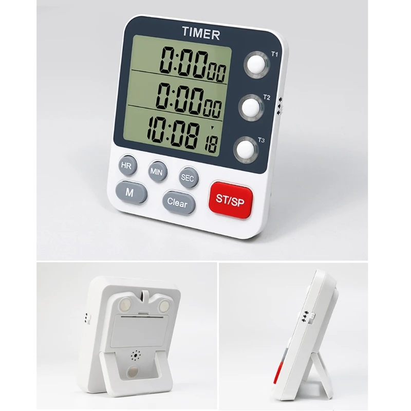 

Digital Kitchen Timer with Memory Function 3 Channels Count UP/Down Timer 3 Levels Volume Loud Alarm Big Digits Timer