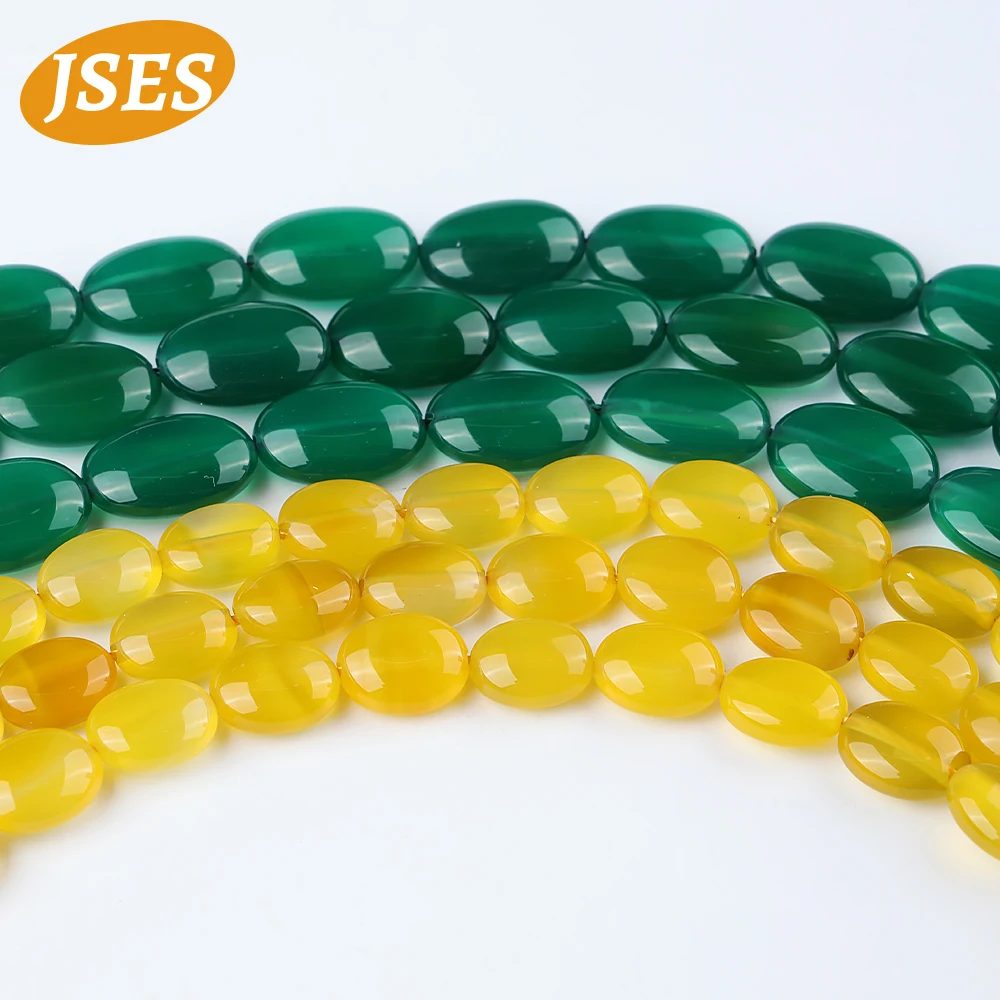 Бусины из натурального желтого и зеленого агата овальной формы