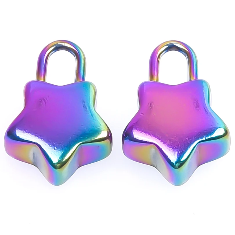 

5pcs/lot Star Lock Rainbow Color Stainless Steel Charms Pendant Accessories DIY Craft Jewelry Making Supplies For Necklace,Bulk