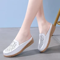 2022 solid women sandals summer slippers flip flops cutout genuine leather flat sandals ladies slip on flats clogs shoes woman