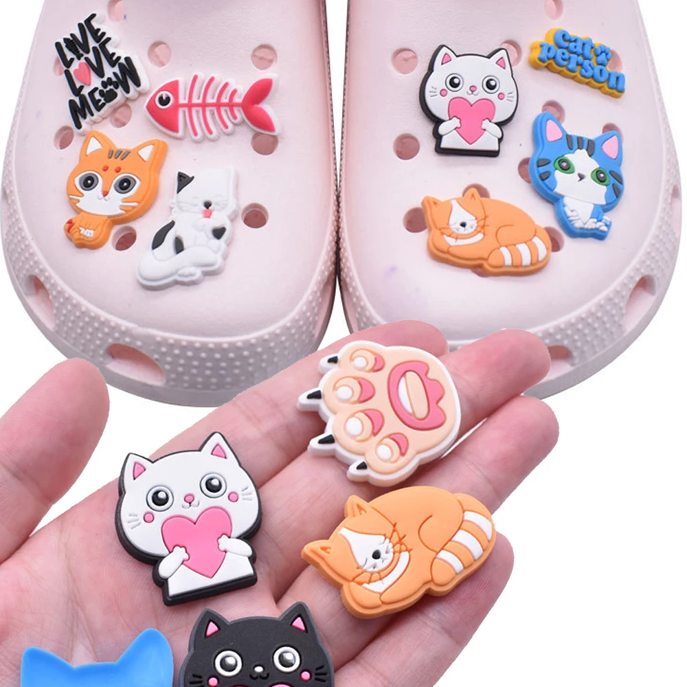 

Hot Sale 1pcs PVC Qute Cat Accessories for Crocs Charms Badge Women Clogs Buckle Kids Pins Shoes Decoration Jeans Party Favors