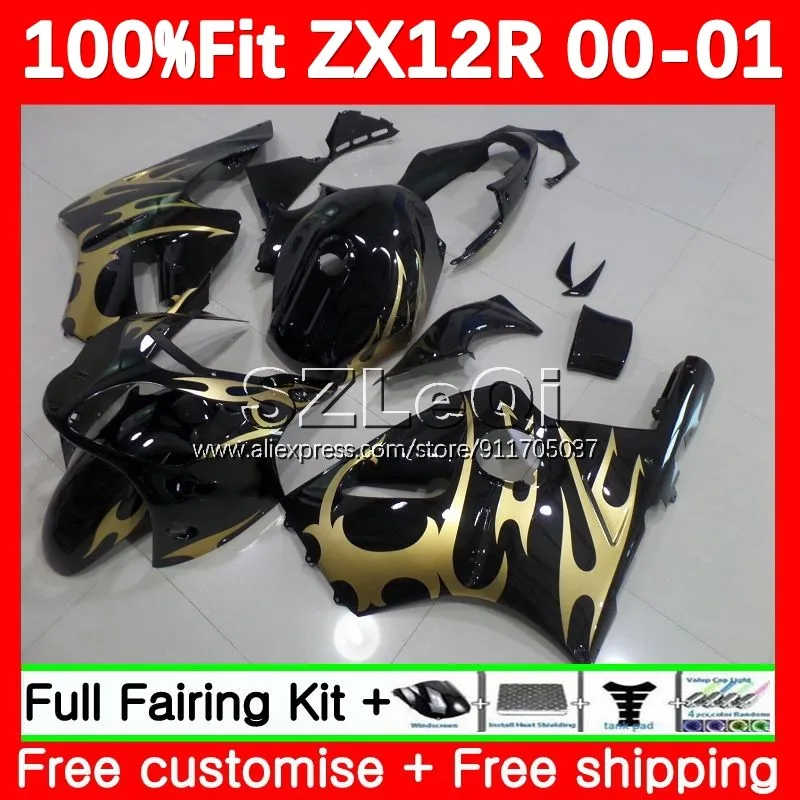

gold flames OEM Injection For KAWASAKI NINJA ZX 1200 12R 1200CC ZX1200 C ZX 12 R ZX-12R ZX12R 00 01 2000 2001 Fairing 115LQ.28