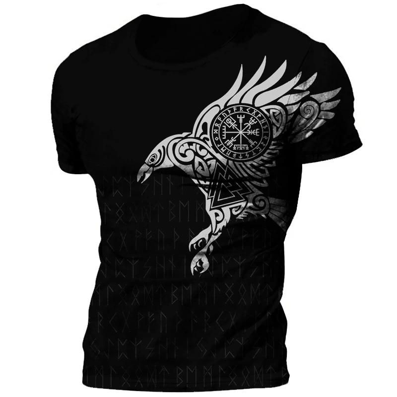 

Viking Tattoo 3D Print Summer Odin Crew Neck Loose Short Sleeve Retro Men's T-shirts Casual Tops Tees Oversized Tops T Shirts