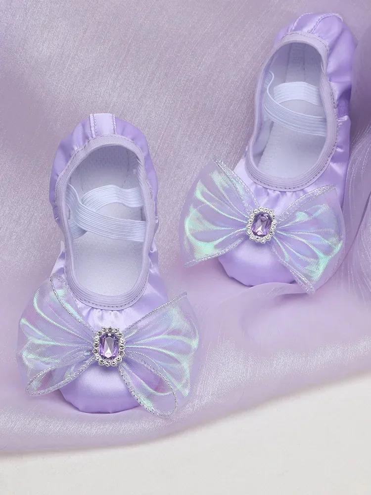 Балетные туфли с бантом для девочек детские танцевальные Тапочки