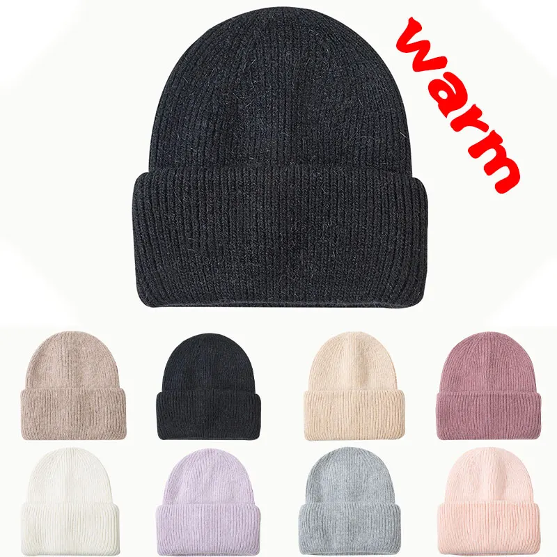 

Осенне-зимняя теплая шапка, зимние шапки из натурального кроличьего меха для женщин, модные теплые облегающие шапки, Женские однотонные шап...