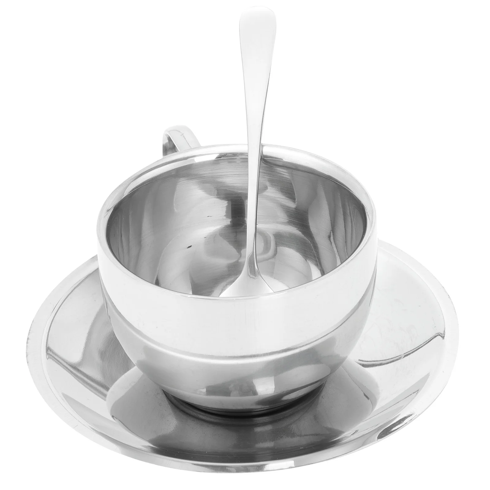 

Cup Coffee Mug Tea Cups Set Espresso Stainless Steel Saucerspoon Lattemetalcappuccino Teacup Double Walled Drinkingmugs Hot