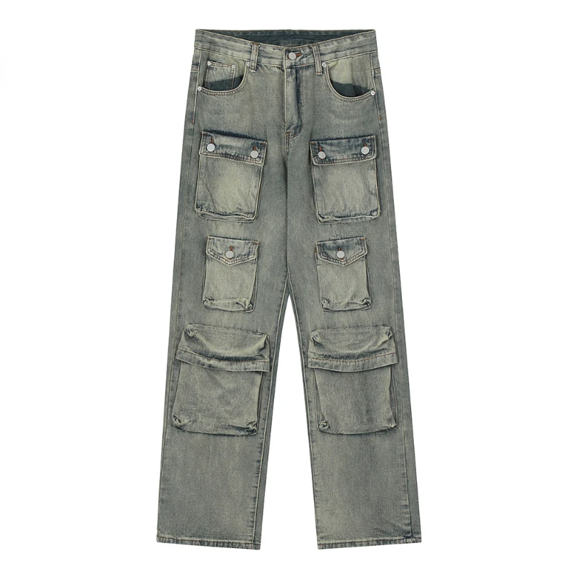 

Джинсовые брюки для мужчин с несколькими карманами, потертые джинсы в стиле High Street, летние брюки-карго в стиле панк, хип-хоп, свободная повседневная Уличная одежда унисекс