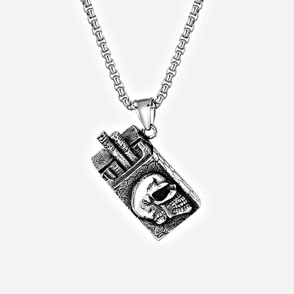 

Punk Hip Hop Skull Smoking Lighter Cast Titanium Steel Men Necklace