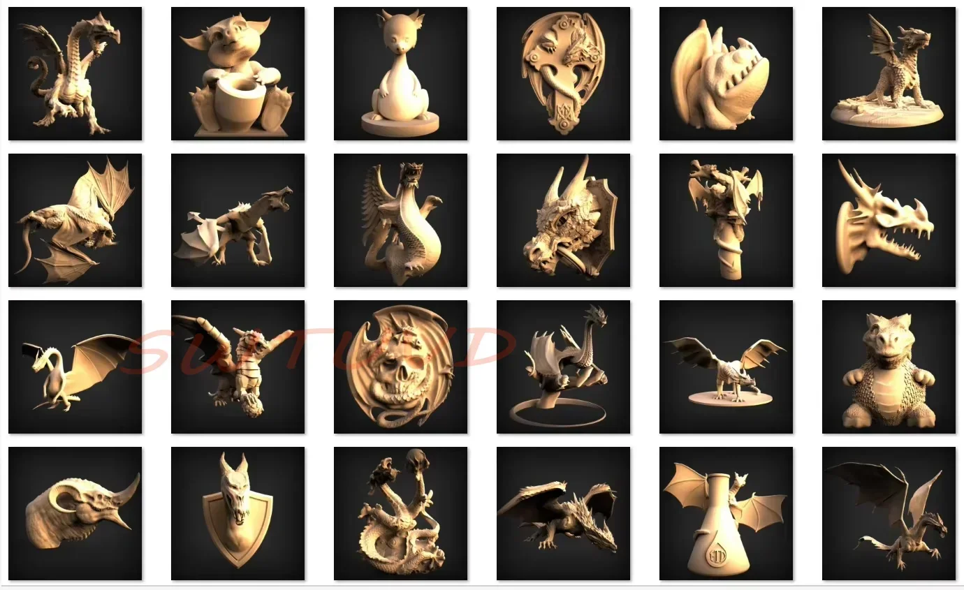 120 шт. Коллекция файлов Dragon STL 3D модели для 3D-принтеров и с ЧПУ + RLF Wall Art Desing