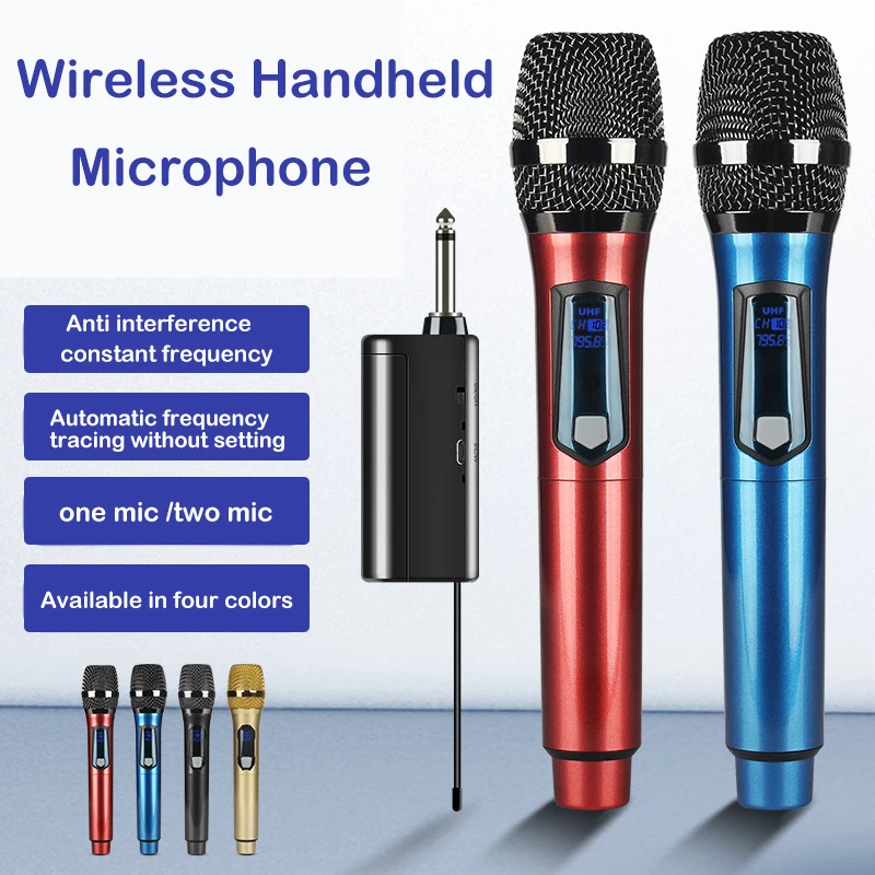 

8 Hours USB Charging Wireless Microphone 2 Channels UHF Professional Handheld Mic Micphone for Party Karaoke Church Show Meeting