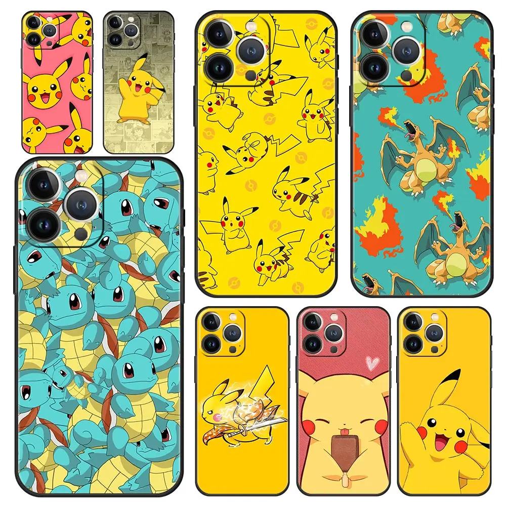 

Pokemon Cartoon Cute Pikachu Luxury Phone Case For iPhone 13 Mini 12 11 Pro MAX XR X SE XS 7 8 Plus Soft Silicone Black Cover