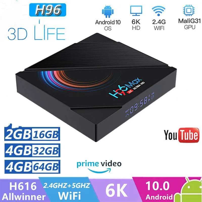 

Приставка Смарт-ТВ H96 Max H616, Android 10, 4 + 64 ГБ, 1080p, 6K