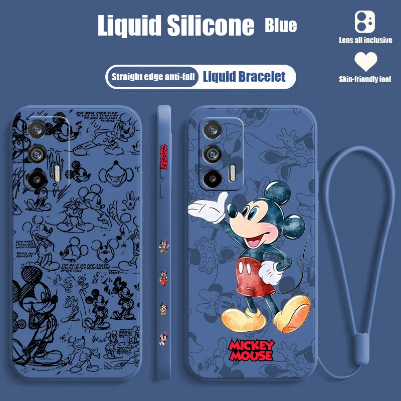 

Disney Mickey Mouse Cute For Realme Narzo 50A 50i 30 10 V23 Q5i Q5 GT2 GT Neo 3T C21Y XT X2 Pro Liquid Left Rope Funda Cover