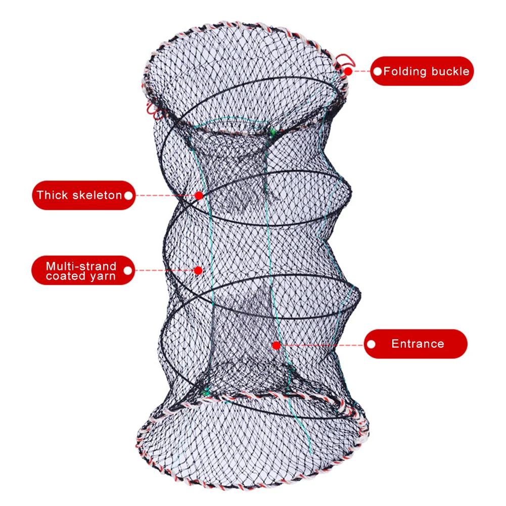 

Fish Trap Net Foldable Crab Trap Cage Crawfish Trap Basket Collapsible Crayfish Shrimp Lobster Cast Net Fishing Tackle 40x88cm