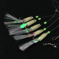 5pcs tied up glow fish lure steel mackerel feathers bass cod lure sea fishing luminous fishing hook treble bait fishing wire