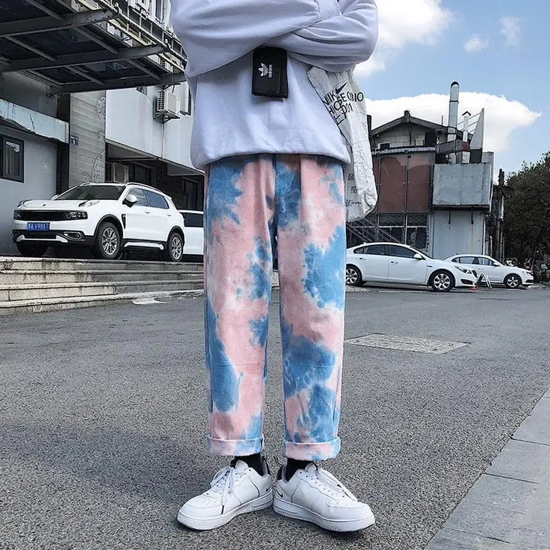 DEEPTOWN Y2K Pink Jeans Men Loose Camouflage Straight Denim Pants Casual Blue Printed Trousers Male Streetwear Harajuku Spring