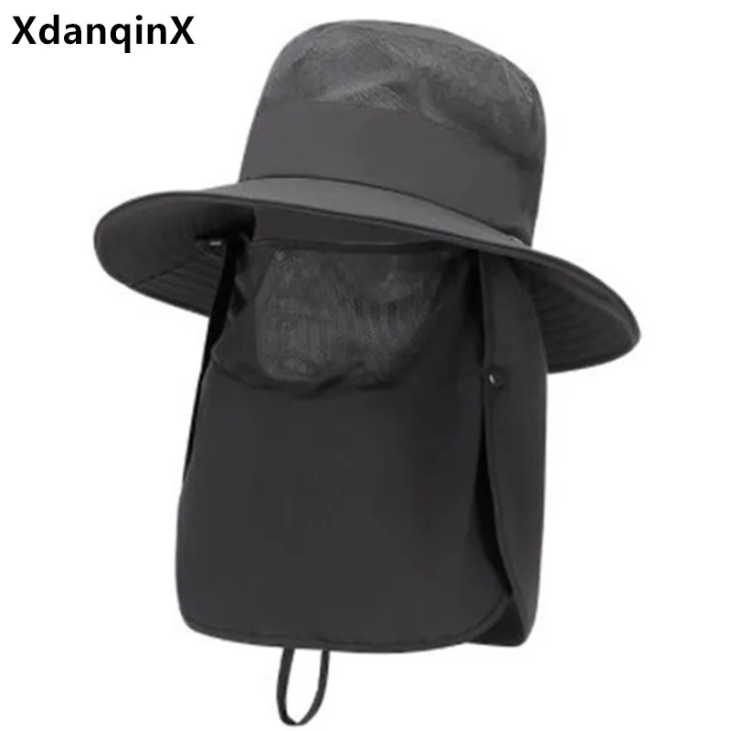 

XdanqinX Summer Wide Brim Sun Protection Sun Hats For Men Women Face Mask Breathable Mesh Anti-UV Fishing Hat Couples Travel Cap