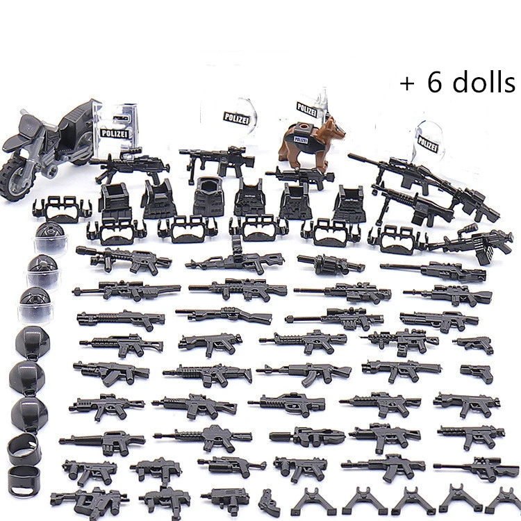 6pcs SWAT Military Army Special Forces Team Black Soldier Modern DIY Building Blocks Bricks Figures Educational Toys Gift Boy